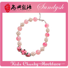 Beautiful Handmade Clay Flower Pearl Ball Pink Bead Girls Chunky Necklace